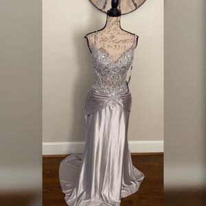Sparkly crystal corset silver prom dress, formal dress or evening gown